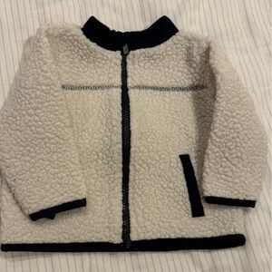 Cream Sherpa Zip Jacket with Black Trim